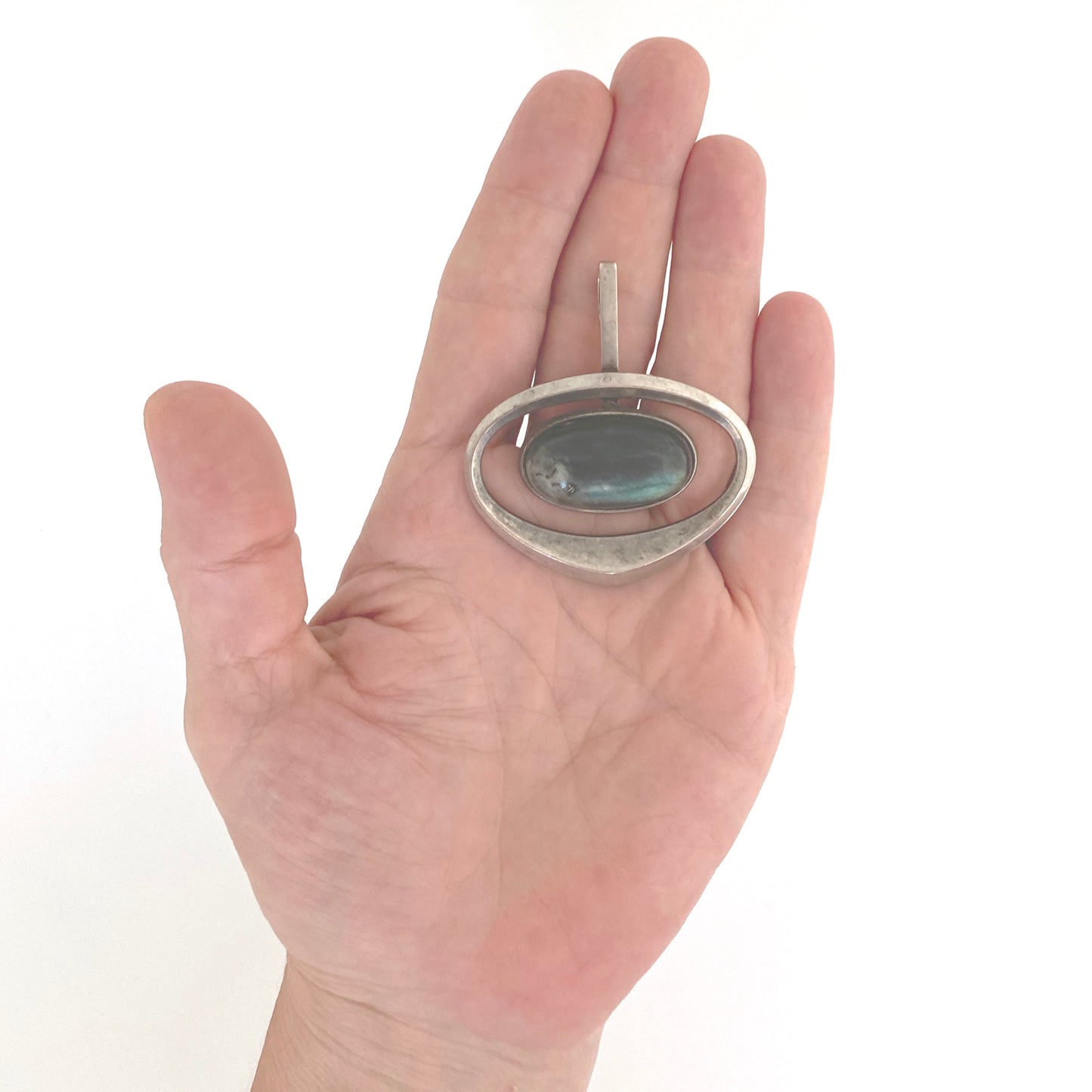 scale David-Andersen Norway large vintage silver labradorite pendant for necklace Scandinavian Modernist jewelry design