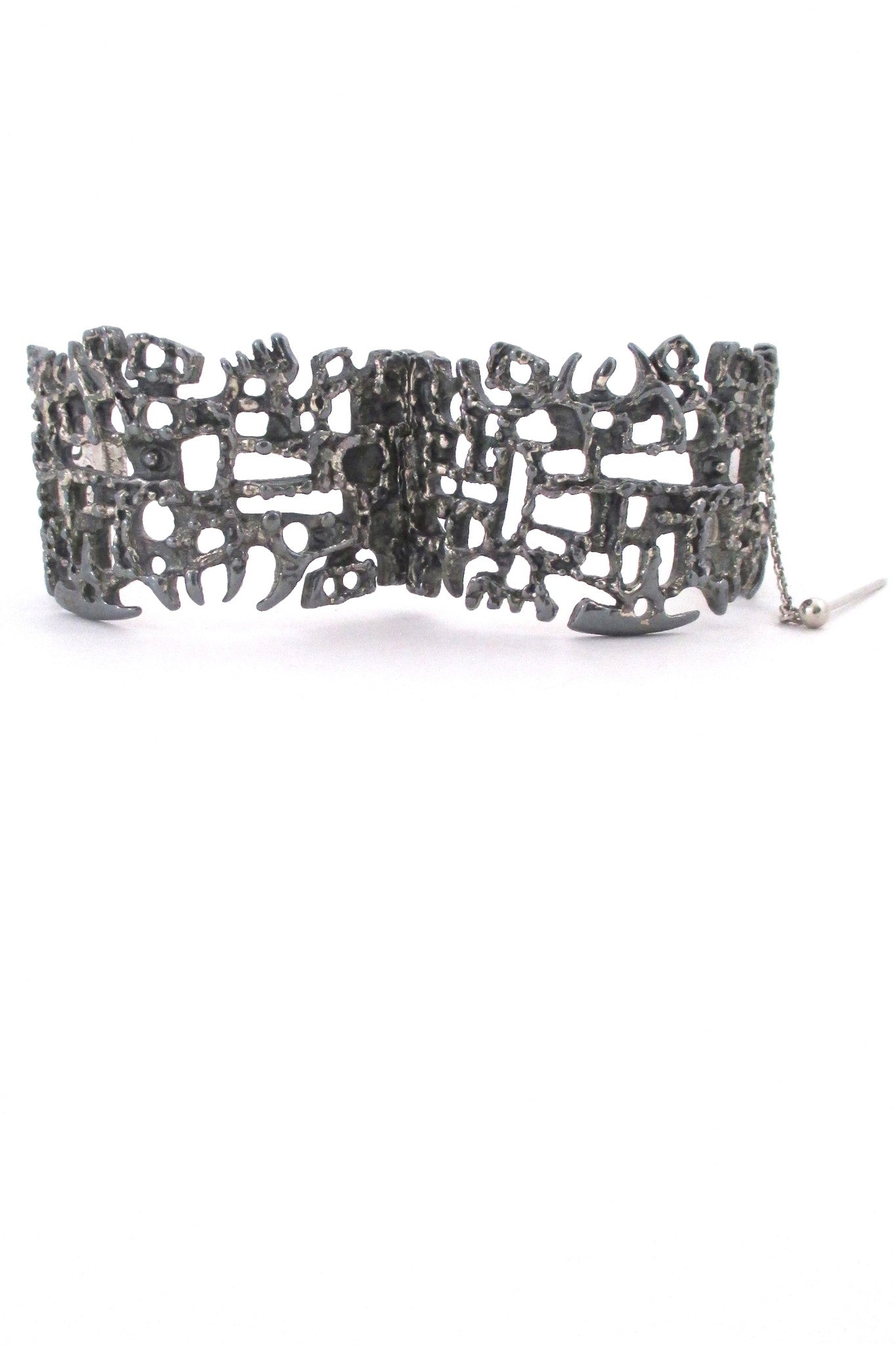 Guy Vidal Canada vintage brutalist pewter hinged bracelet with pin closure