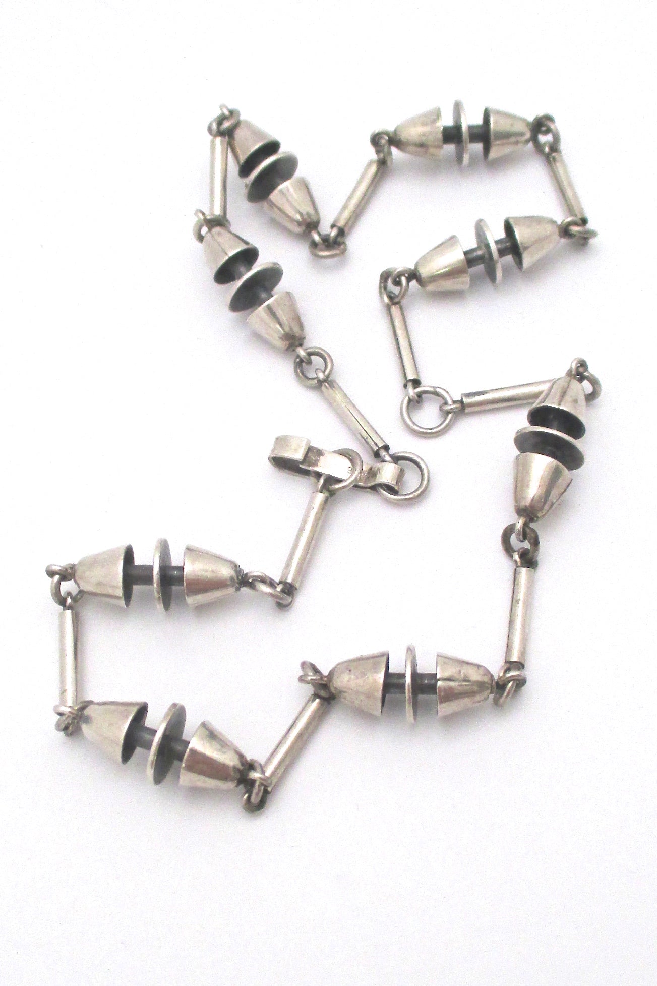 detail vintage heavy silver constructivist long link chain necklace mid century design