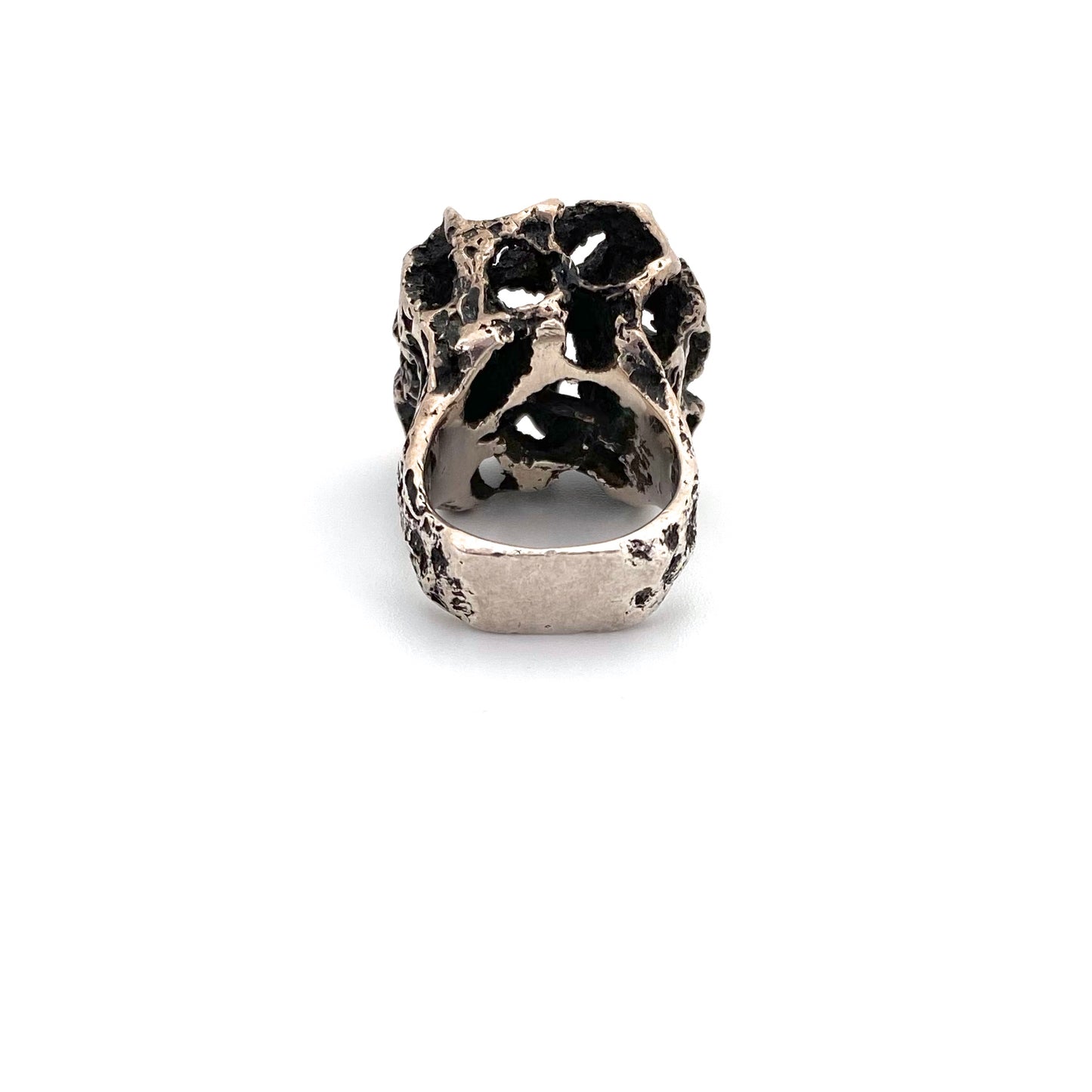 Walter Schluep extra large brutalist silver & emerald ring