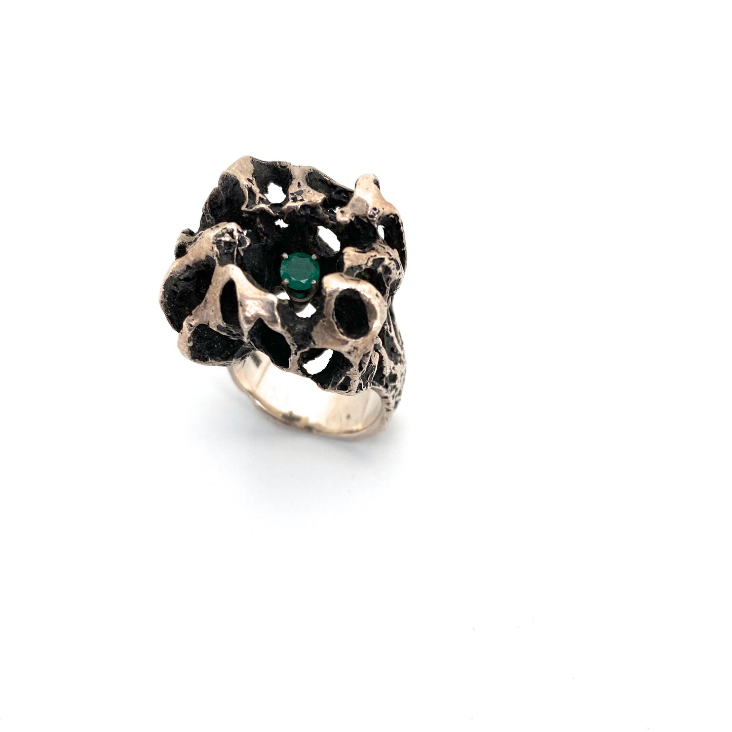 Walter Schluep extra large brutalist silver & emerald ring