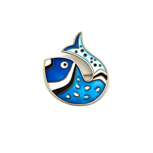 David-Andersen silver & enamel fish brooch ~ blue