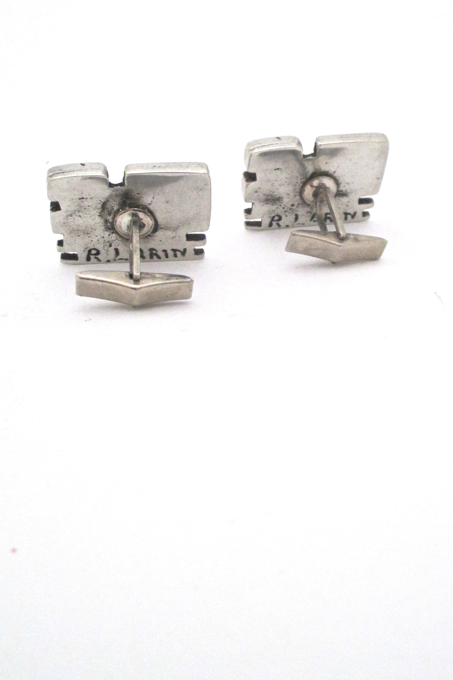 Robert Larin large brutalist cufflinks & tie tack #1 ~ original box