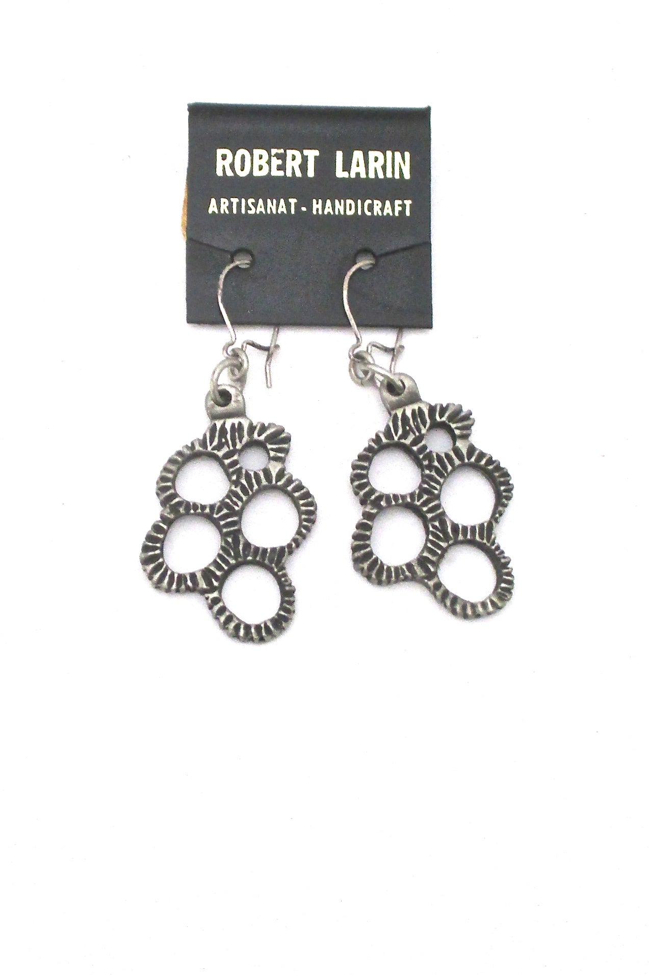Robert Larin brutalist pewter drop earrings #369 ~ on original card