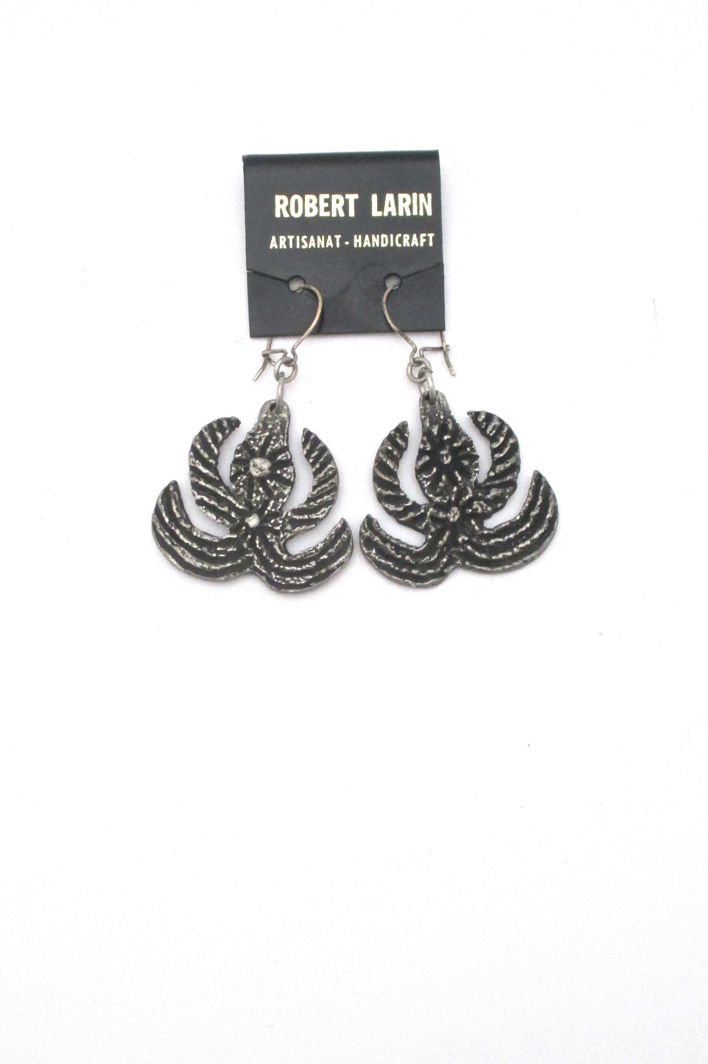 Robert Larin brutalist pewter drop earrings #371 ~ on original card