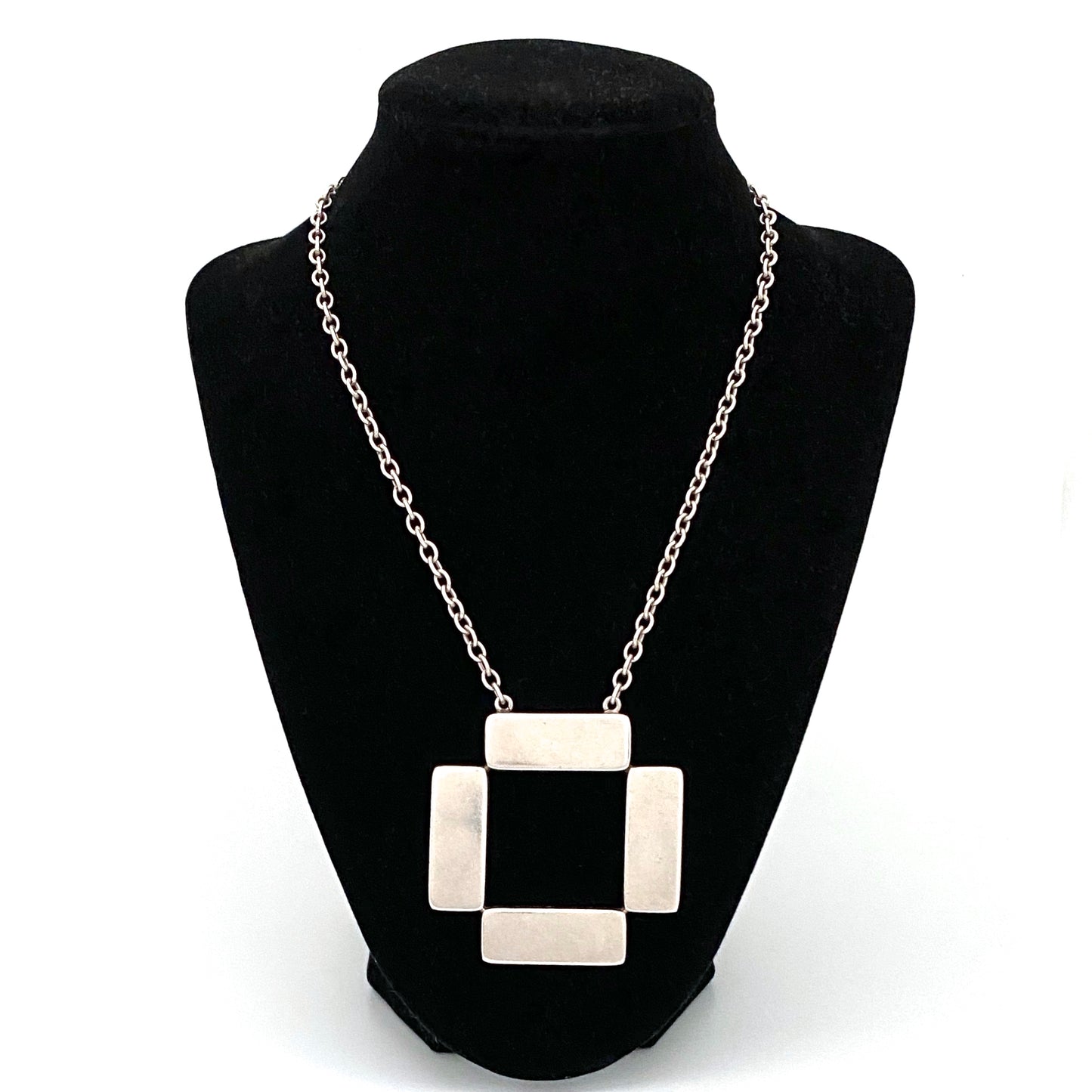 detail Georg Jensen Denmark vintage silver large square pendant necklace 379 Astrid Fog Scandinavian Modernist jewelry design
