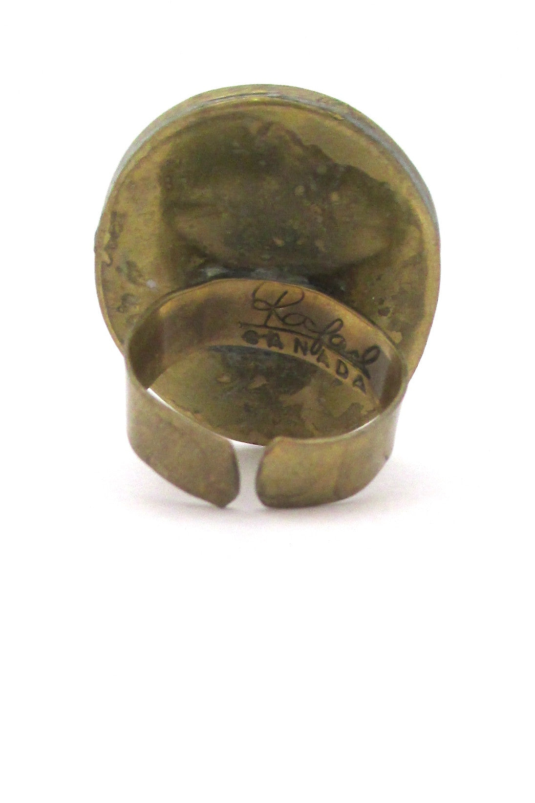 Rafael Canada large brass & white cabochon ring