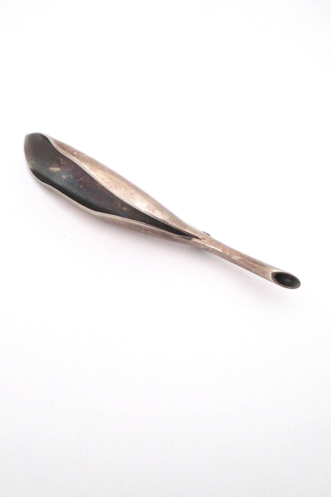 detail Anton Michelsen Denmark large Scandinavian Modern naturalist silver leaf brooch