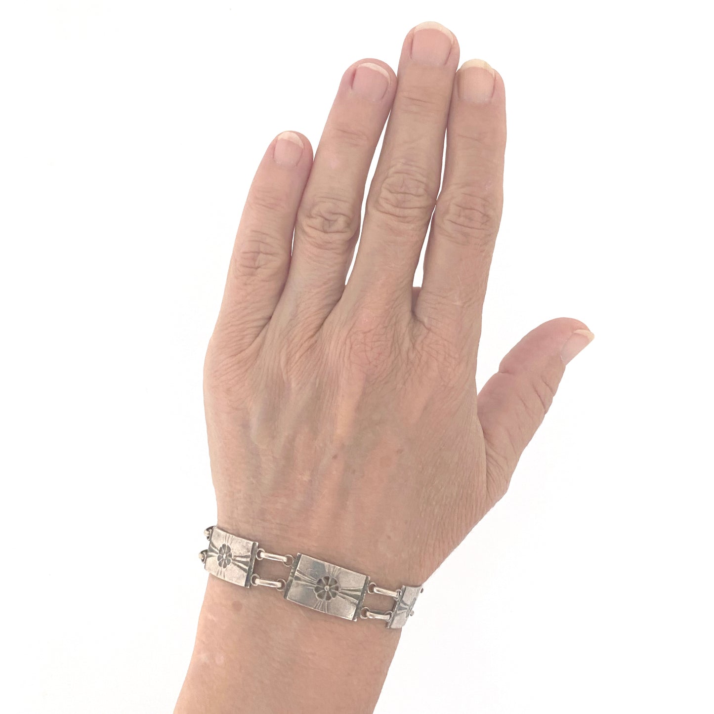 scale Carl Poul Petersen Canada vintage silver panel link bracelet