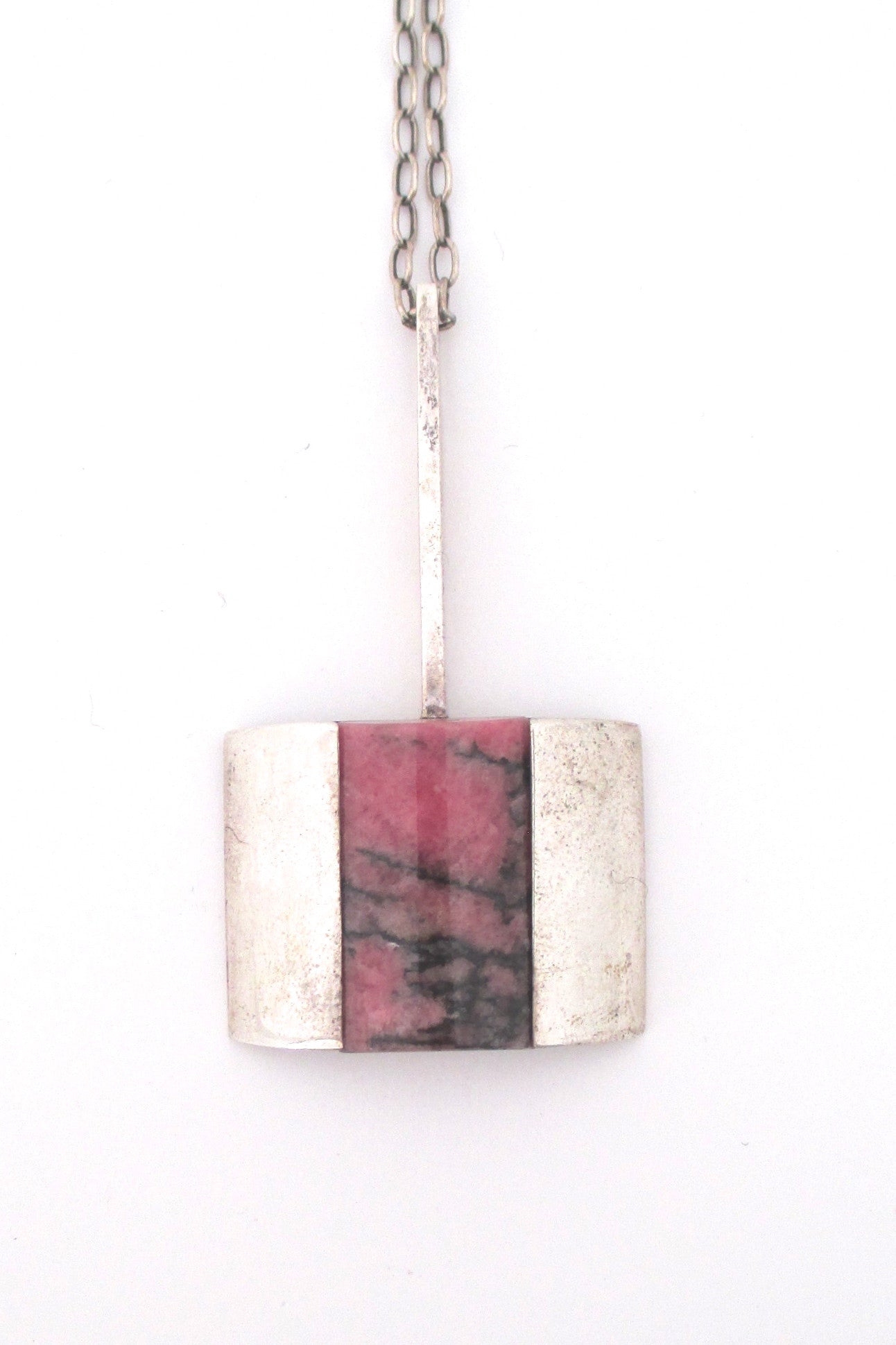 Bengt Hallberg silver & rhodonite modernist pendant necklace
