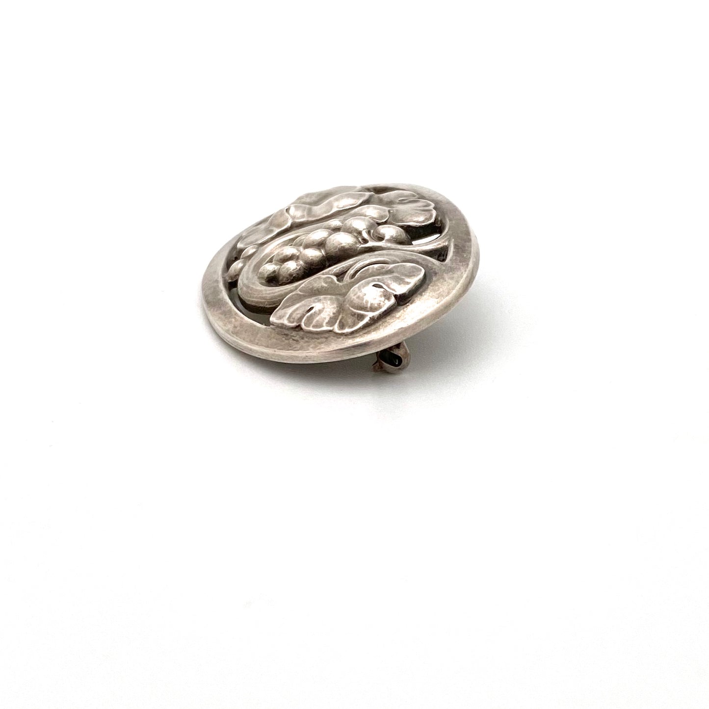 profile Georg Jensen Denmark vintage silver grapes leaves brooch 177B Georg Jensen design