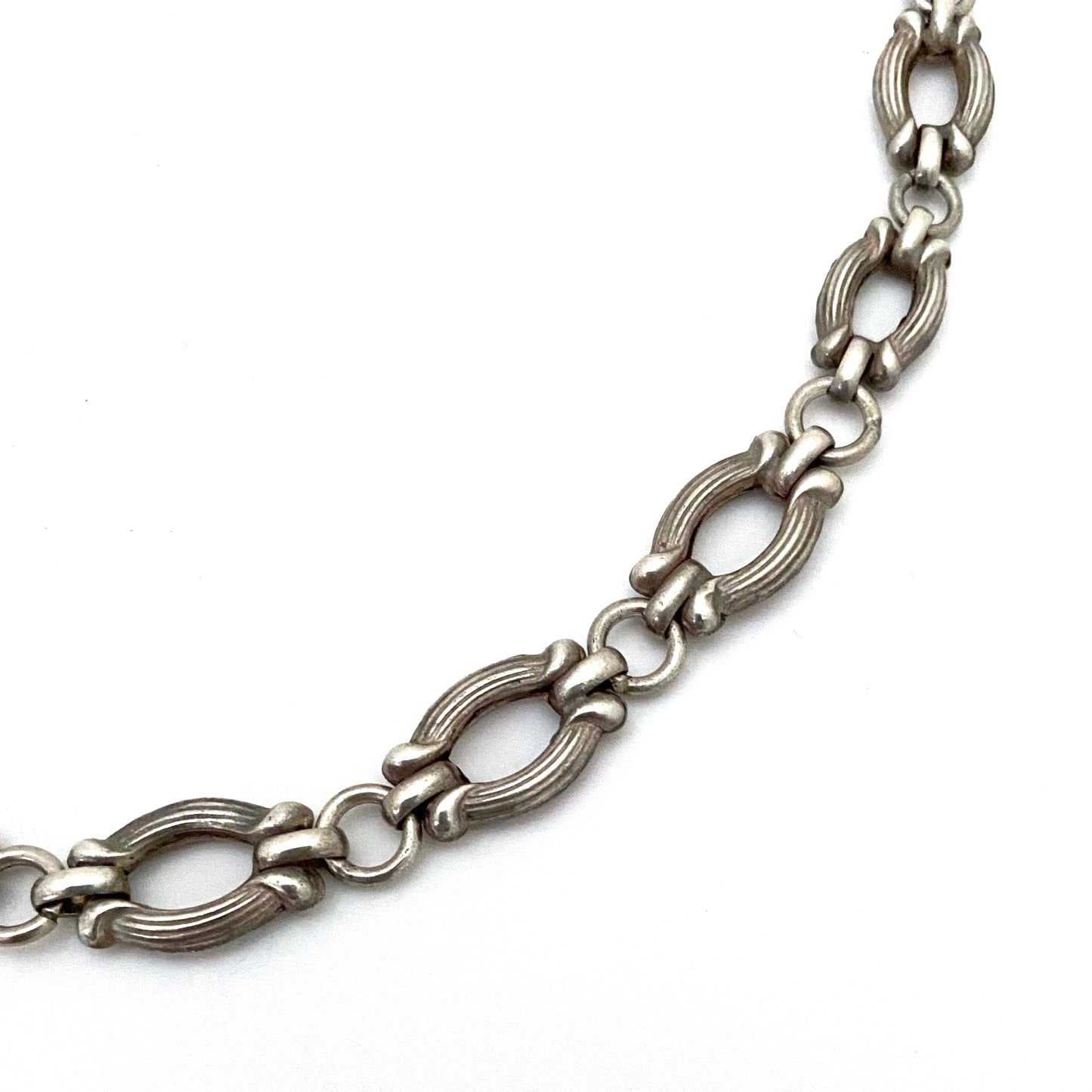 detail vintage antique silver fancy link graduated chain necklace