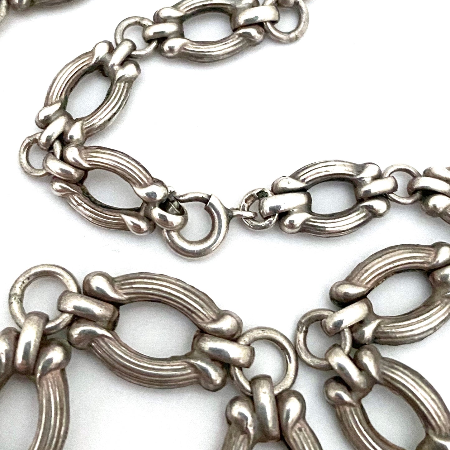 marks vintage antique silver fancy link graduated chain necklace