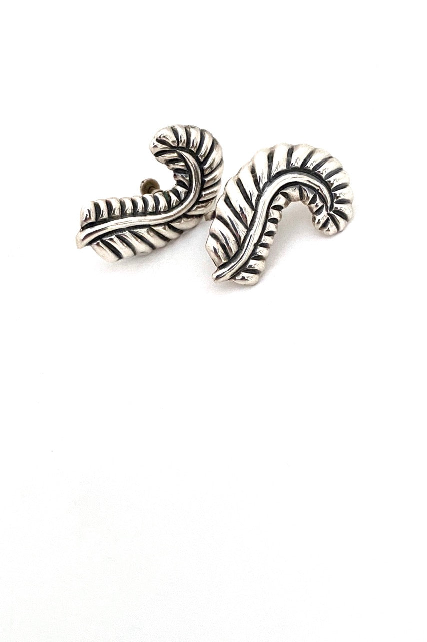 J Gomez Taxco Mexico vintage silver feather earrings Modernist jewelry design