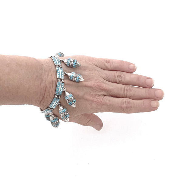 Margot de Taxco silver & sky blue enamel kinetic bracelet