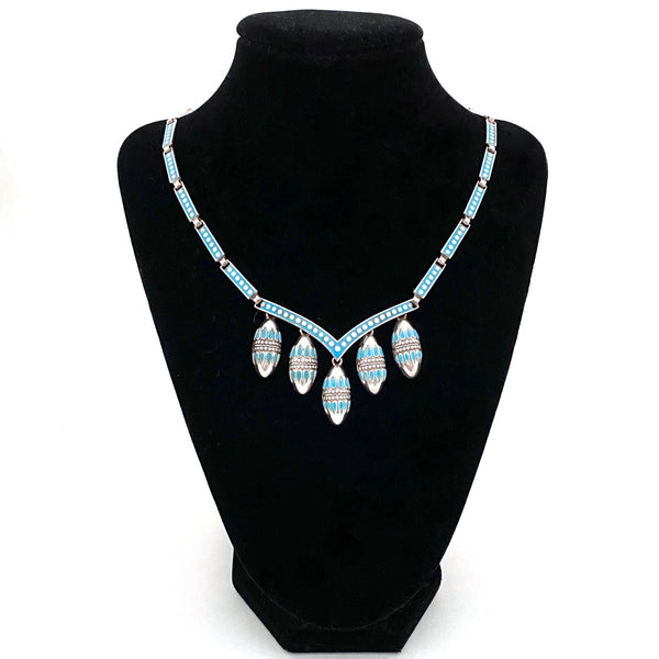 Margot de Taxco silver & sky blue enamel kinetic necklace
