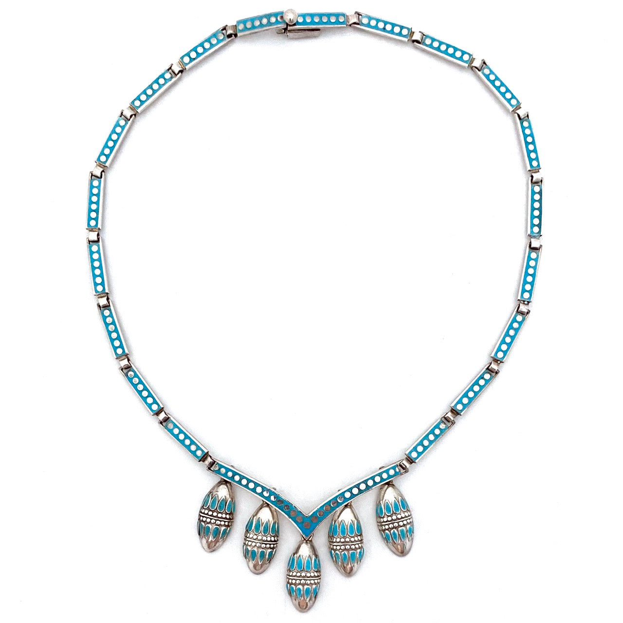Margot de Taxco silver & sky blue enamel kinetic necklace