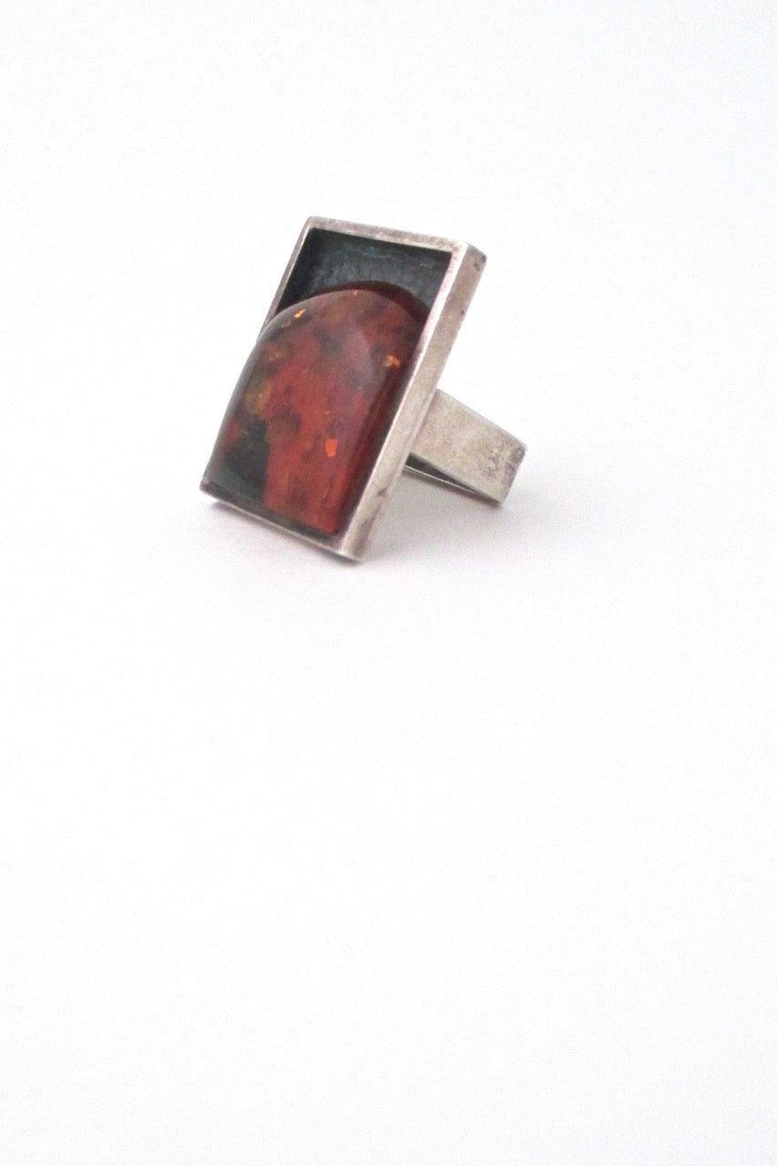 Mariusz Gliwinski Poland extra large silver amber ring Modernist design