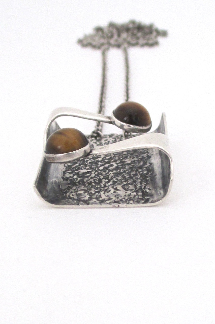 OHK Finland vintage silver tiger eye mid century pendant necklace