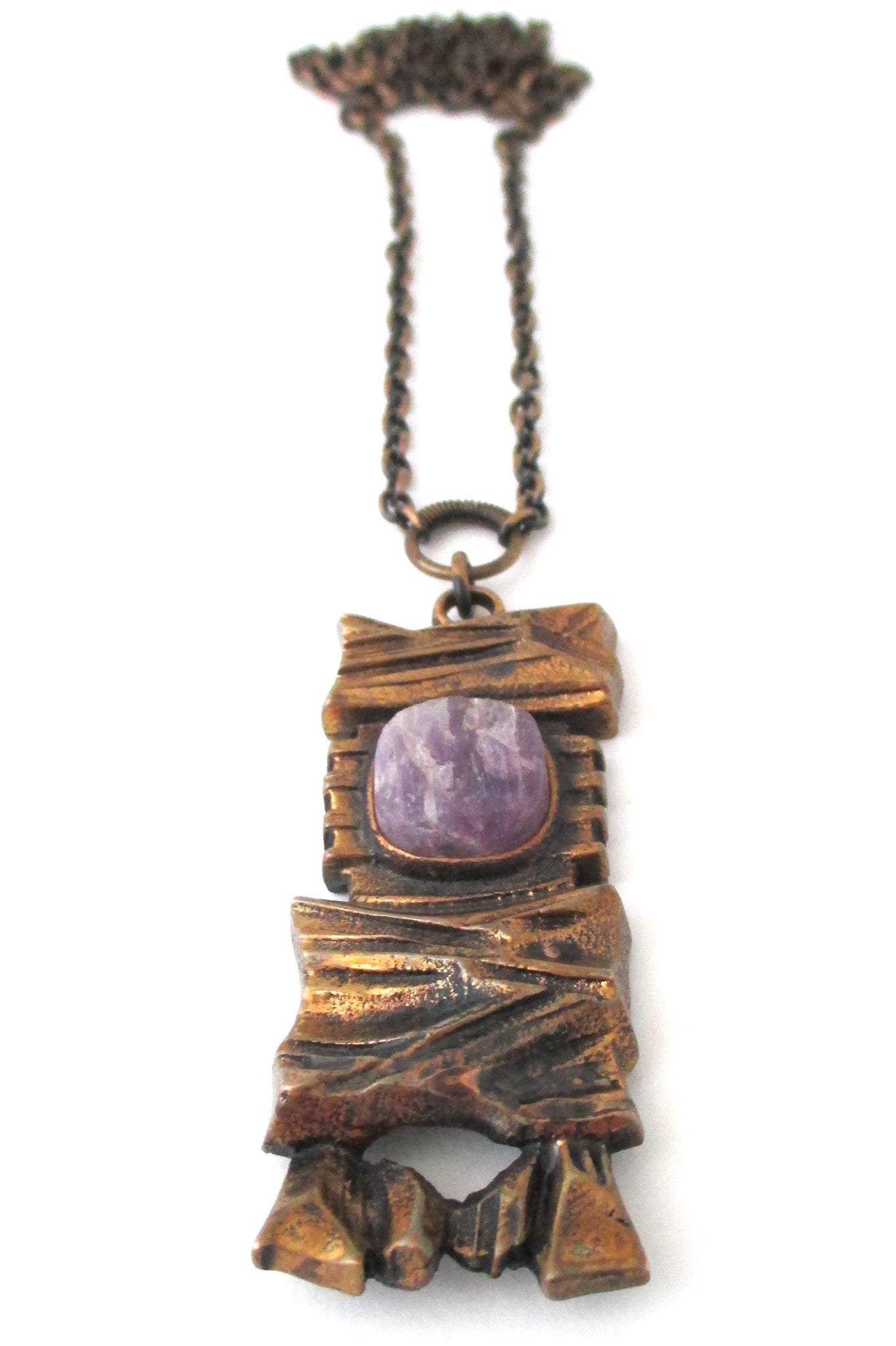 Pentti Sarpaneva bronze & rough amethyst pendant necklace 