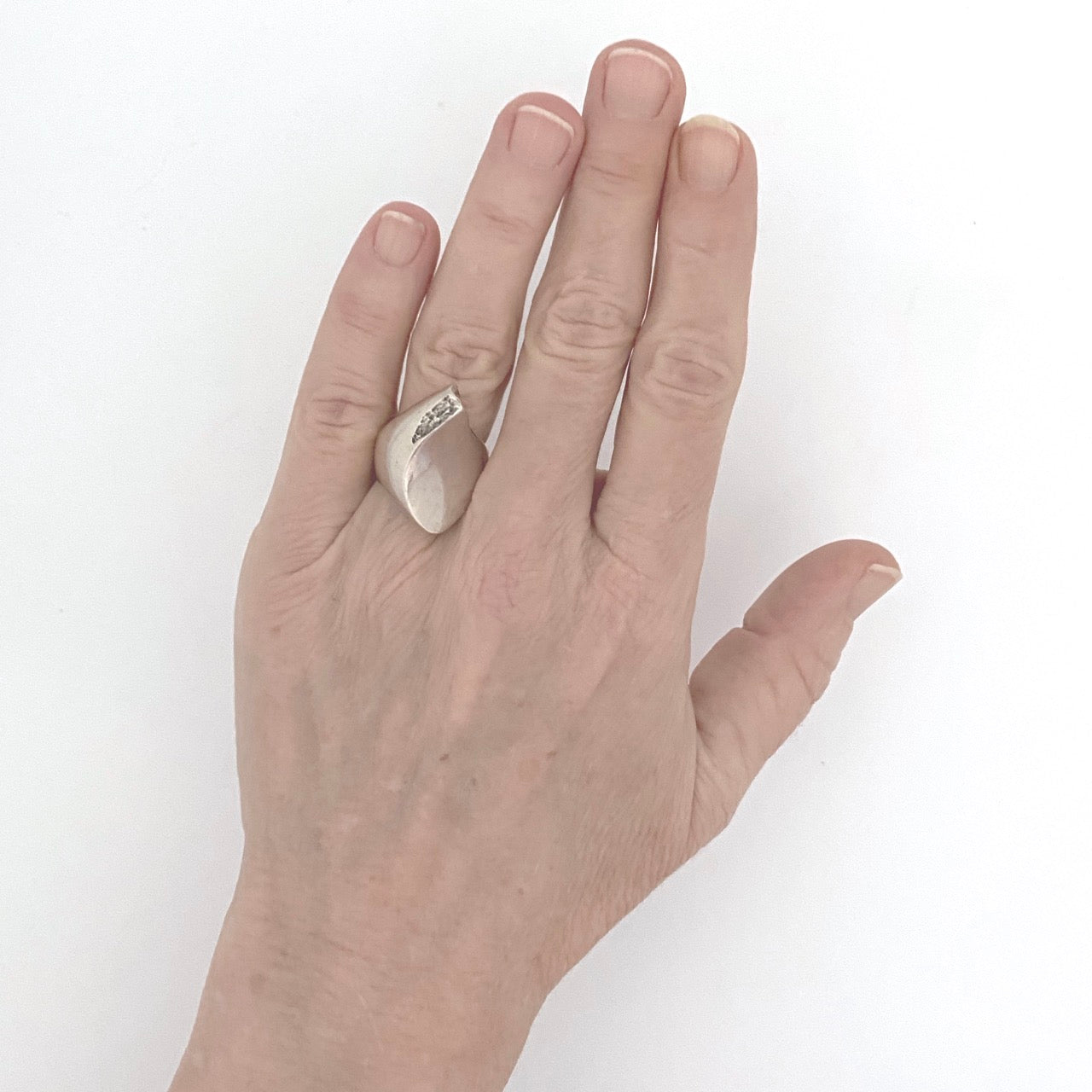 scale Poul Havgaard for Lapponia Finland large brutalist silver sculptural ring 1976
