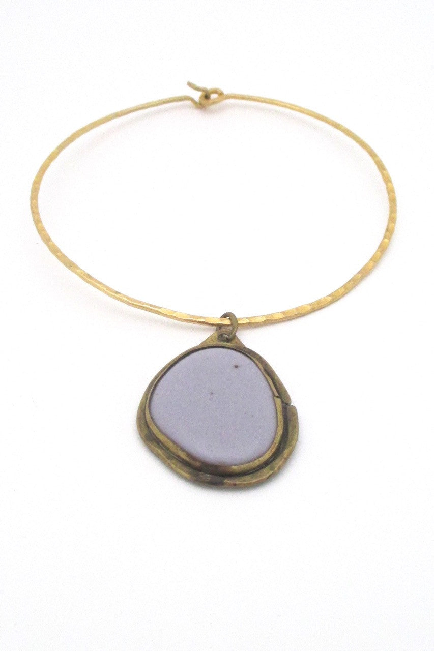 Rafael Alfandary Canada vintage brutalist brass rare mauve stone choker necklace