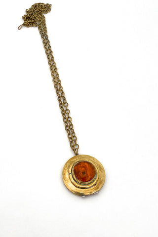 Rafael Alfandary Canada vintage brass amber glass locket necklace