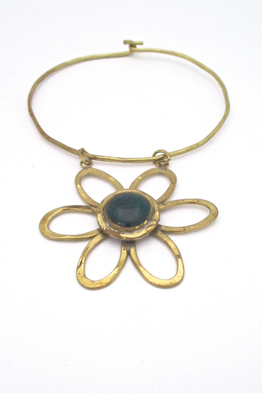Rafael Alfandary Canada vintage brutalist daisy choker necklace teal stone original tag NOS