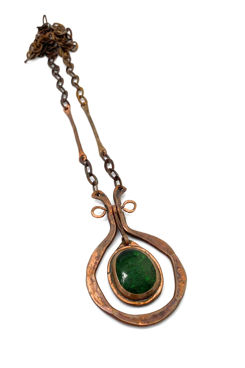 Rafael Alfandary Canada vintage brutalist copper grass green glass classic kinetic pendant necklace Canadian jewelry design