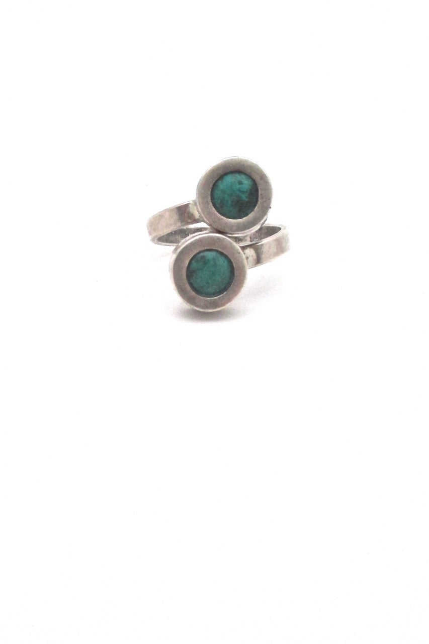 Rafael Alfandary Canada vintage sterling silver turquoise bypass ring mid century Modernist design jewelry