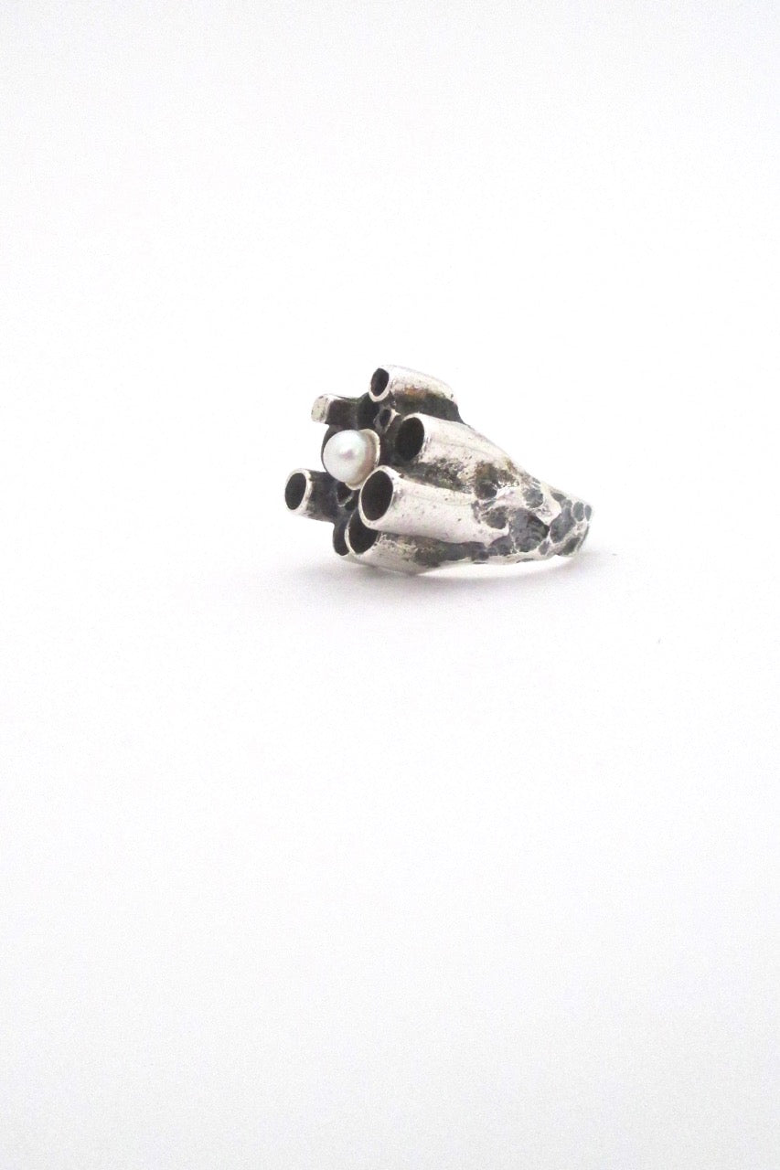 Robert Larin textured sterling & pearl sculptural ring