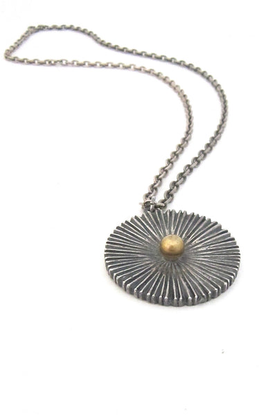 Robert Larin Canada brutalist pewter and bronze radiant sphere necklace