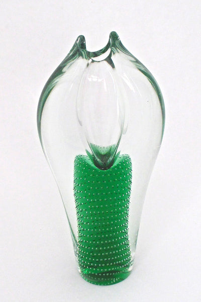 detail Skrdlovice Czechoslovakia vintage blown glass controlled bubble vase by Pavel Juda