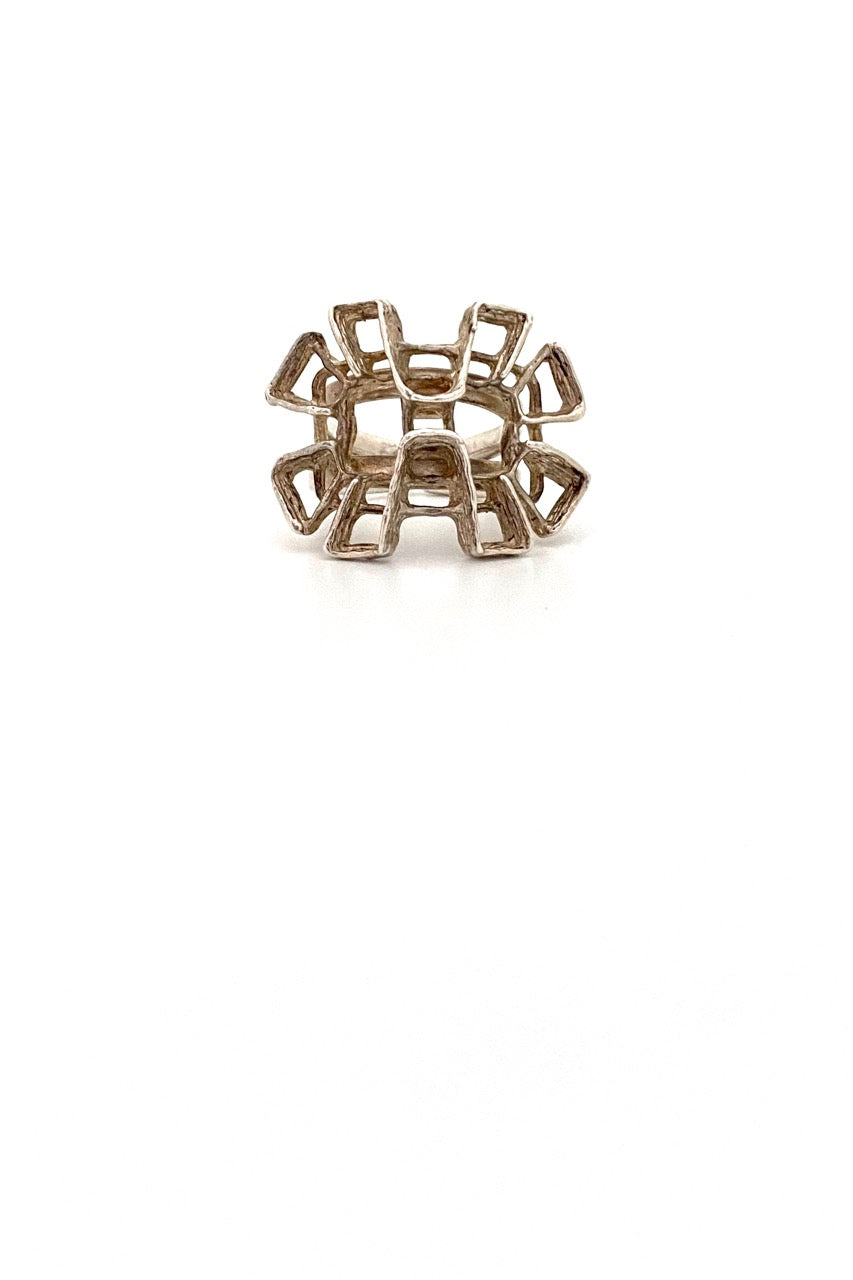 Studio Else and Paul Norway vintage silver large openwork brutalist ring Scandinavian Modernist jewelry design