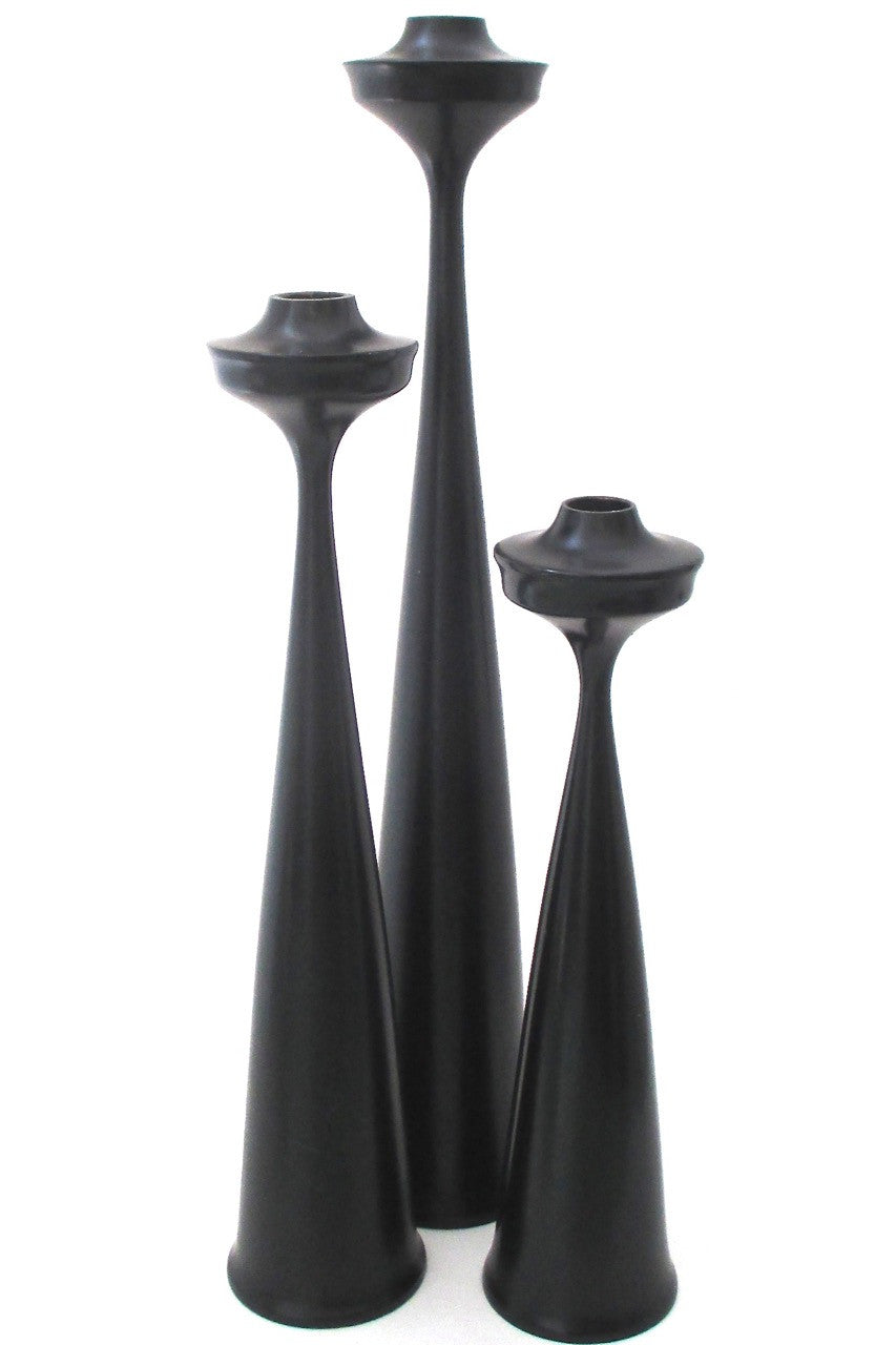 Vintage Scandinavian Modern set of sculptural wood candle holders made in Sweden