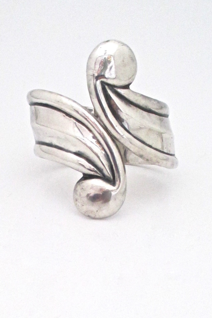 Taxco Mexico vintage sterling silver large modernist clamper bracelet mid century design