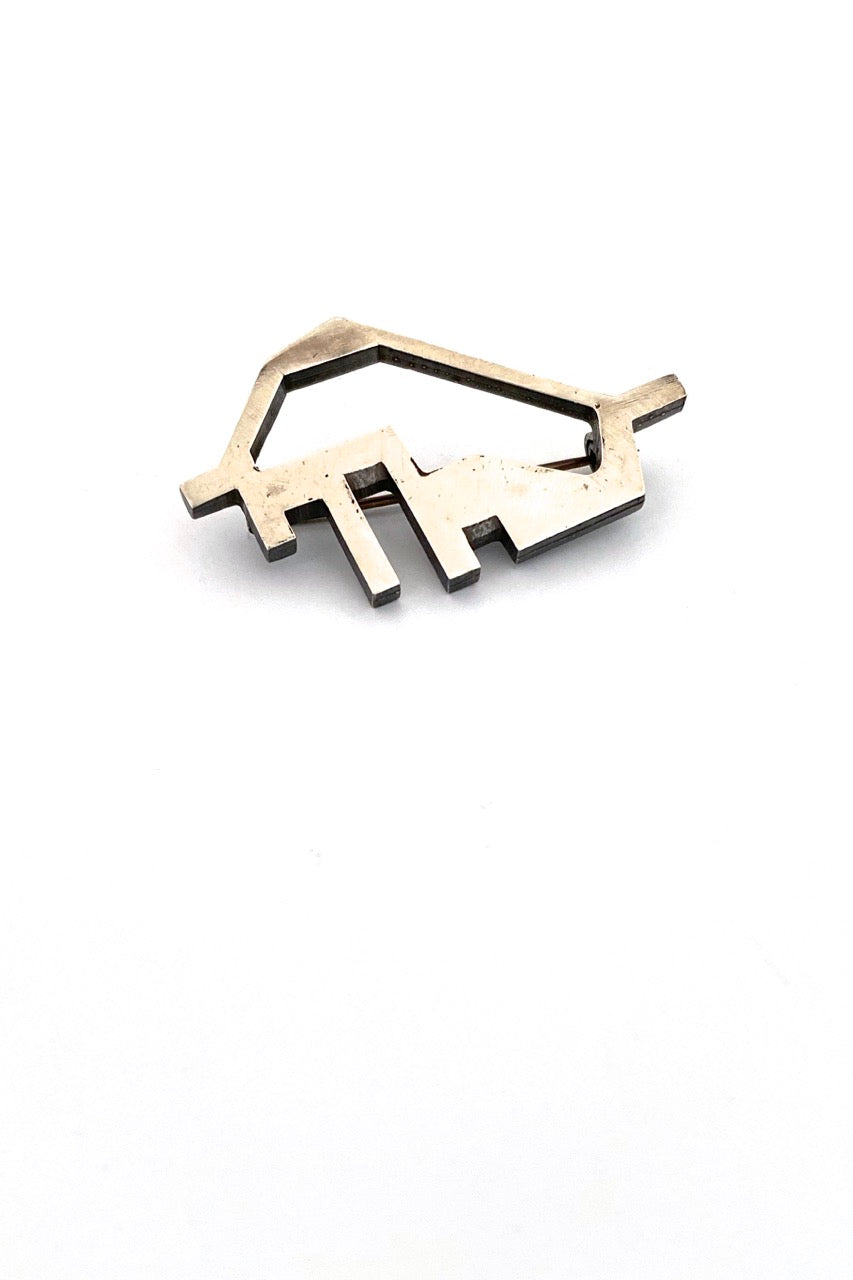 Tostrup Norway vintage silver abstract bull brooch Gudmund Elvestad rare Scandinavian Modernist jewelry design