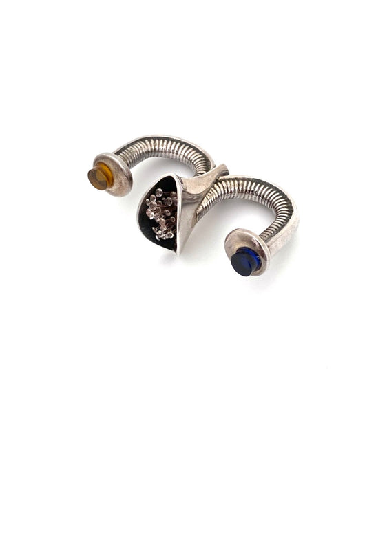 Wal van Heeckeren Australia vintage silver sapphire fiber optic filament two finger ring