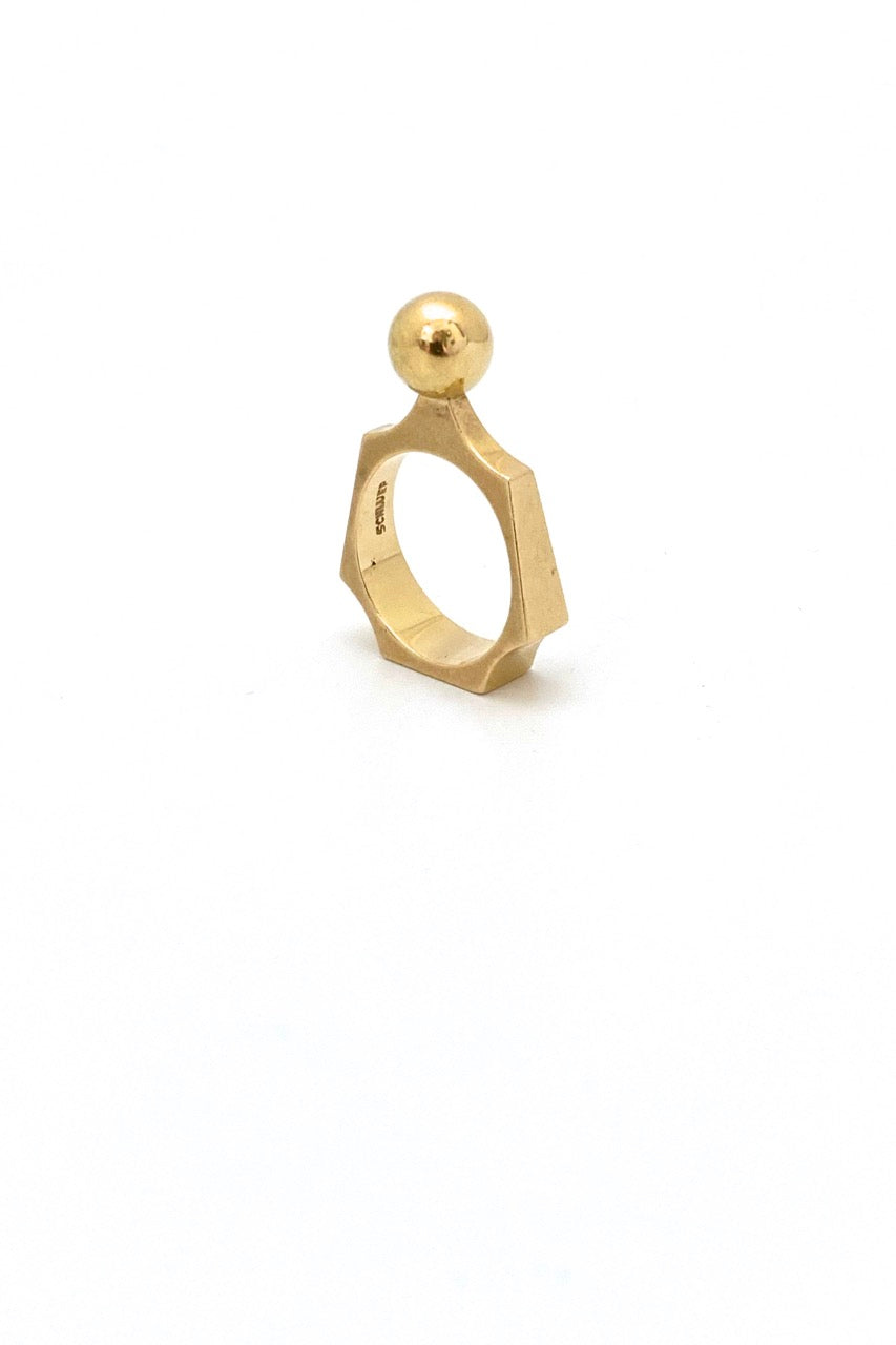 Walter Schluep Canada vintage 18k gold sphere ring solid tapered band Canadian Modernist jewelry design
