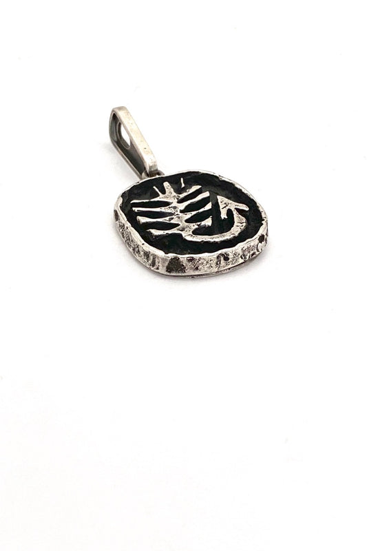 Walter Schluep Canada vintage heavy silver Scorpio scorpion shadow box pendant Modernist jewelry design