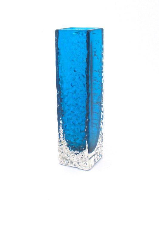 Whitefriars England vintage mid century Nailhead glass vase kingfisher blue Geoffrey Baxter