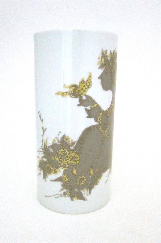 Bjorn Wiinblad for Rosenthal Studio Line gold birds and girls porcelain vase