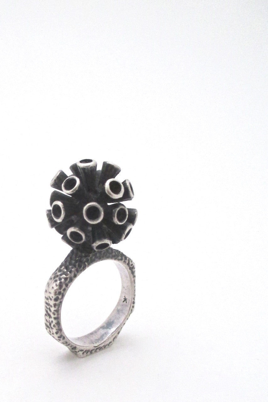 vintage brutalist silver organic sculptural ring mid century design