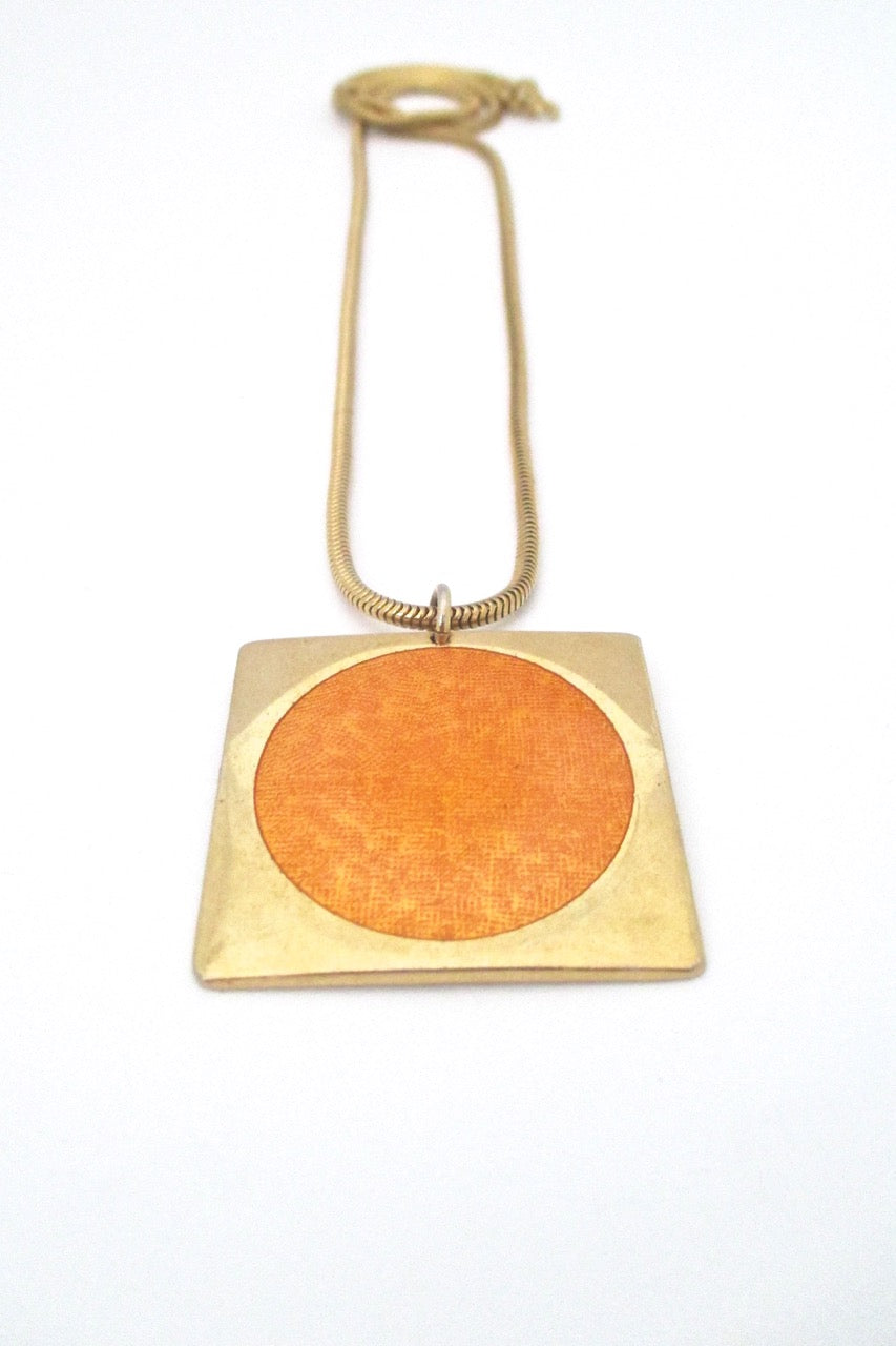 de Passille Sylvestre Canada vintage mid century big orange dot pendant necklace