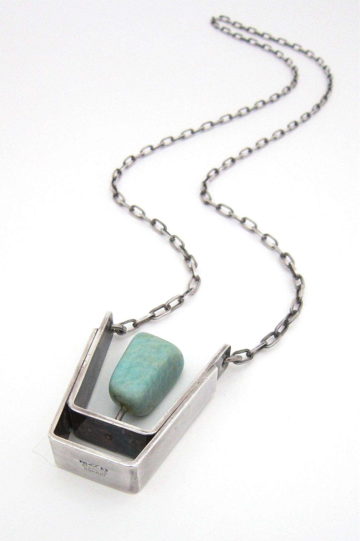 Erling Christoffersen, Plus Studios Norway vintage sterling & amazonite large pendant necklace