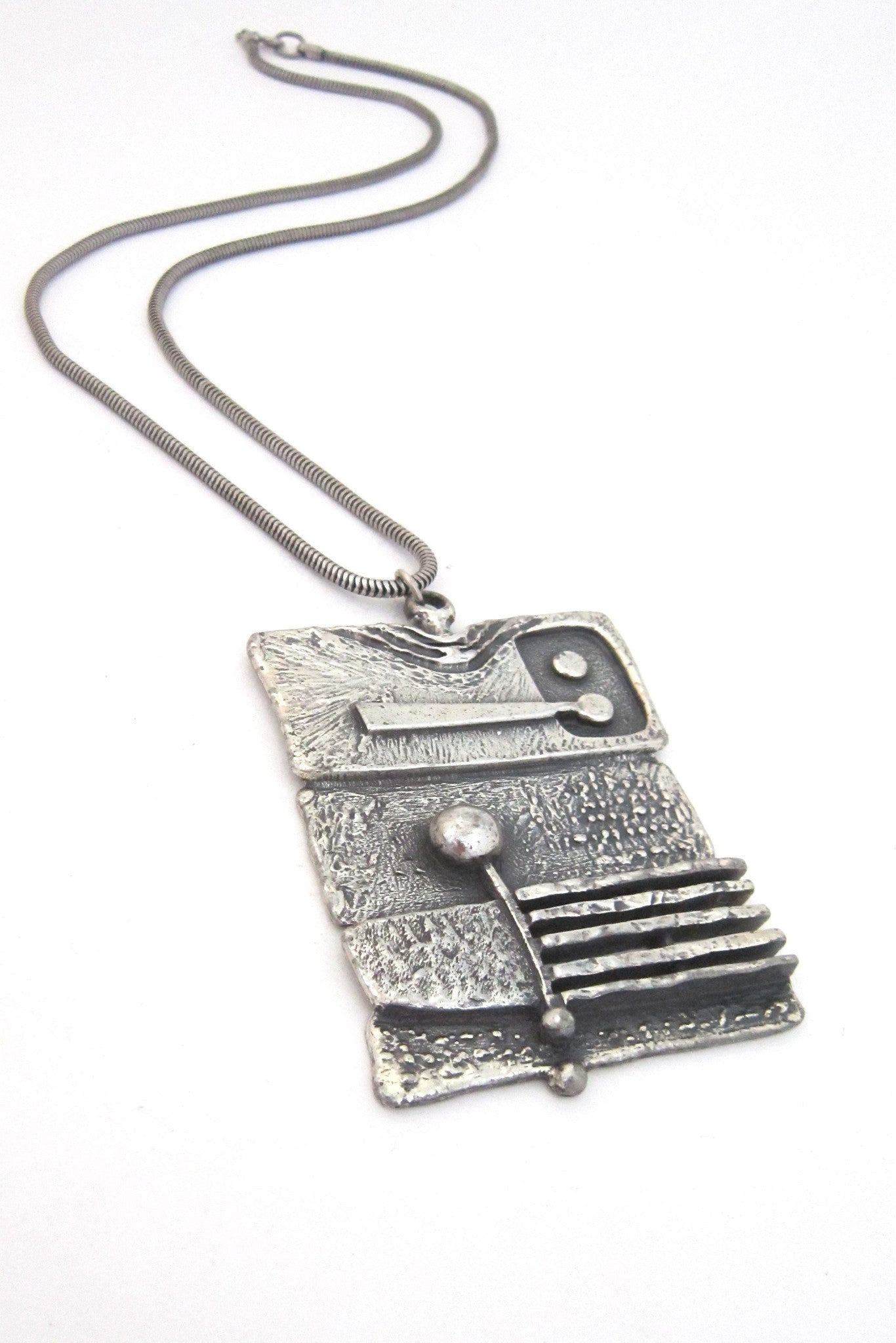 Guy Vidal Canada vintage brutalist radio pewter pendant necklace