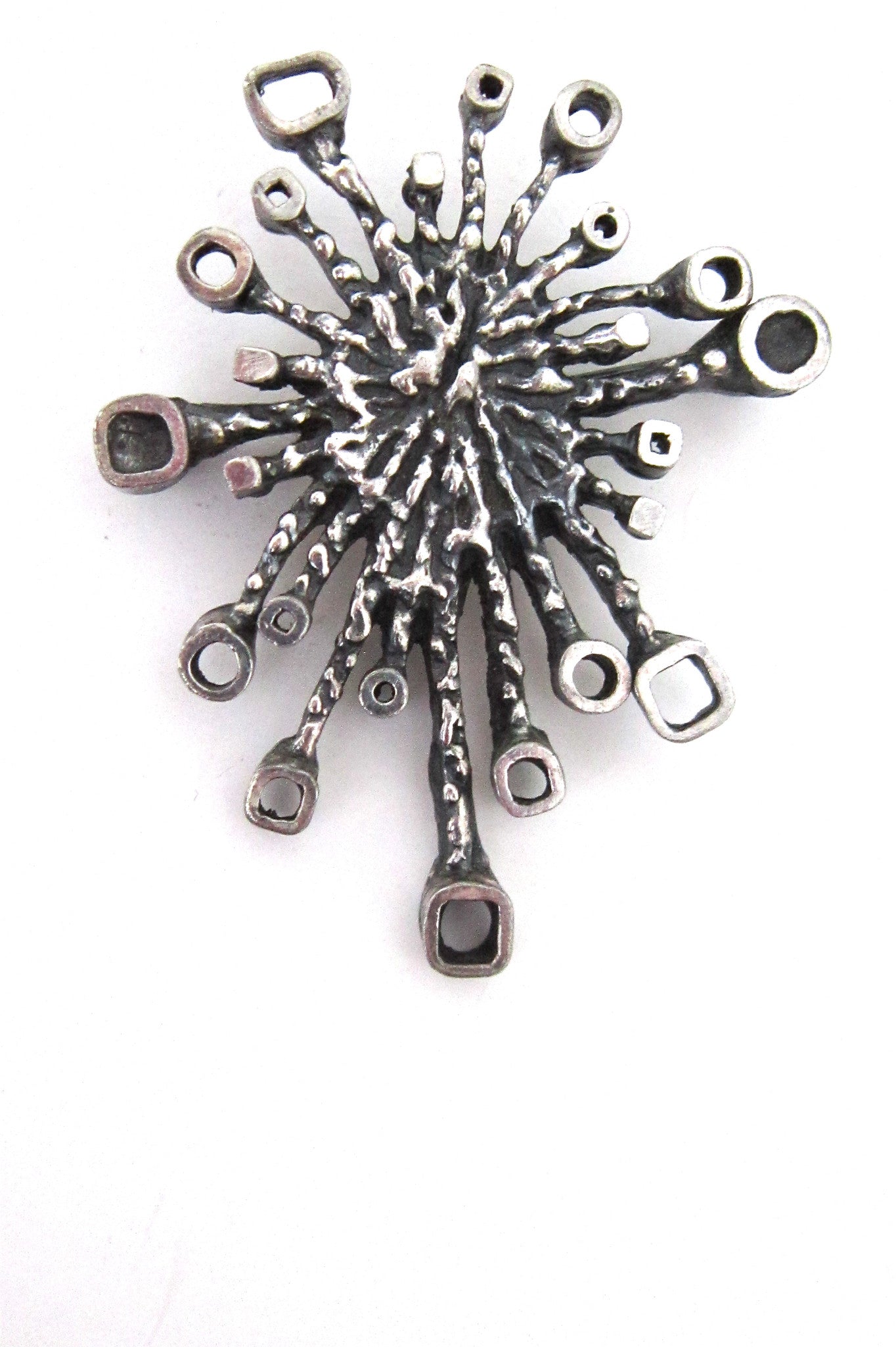 Guy Vidal Canada vintage brutalist pewter fireworks brooch 1970s