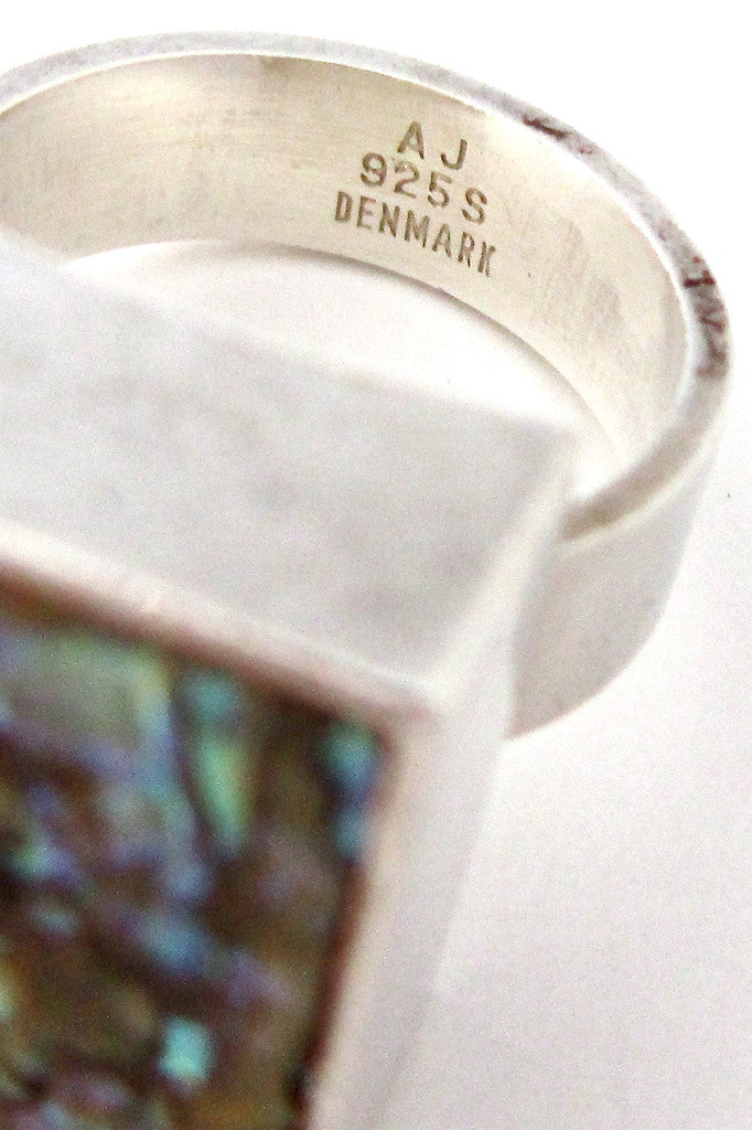 Arne Johansen constructivist silver & abalone ring