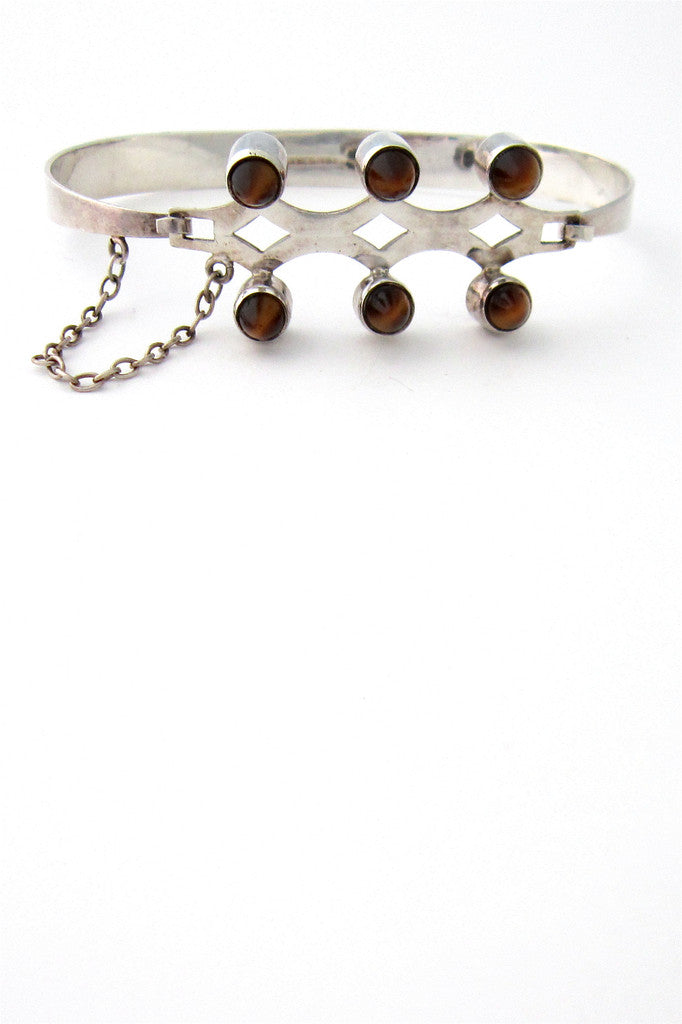 Kultaseppa Salovaara Finland vintage mid century modernist silver and tiger eye bracelet