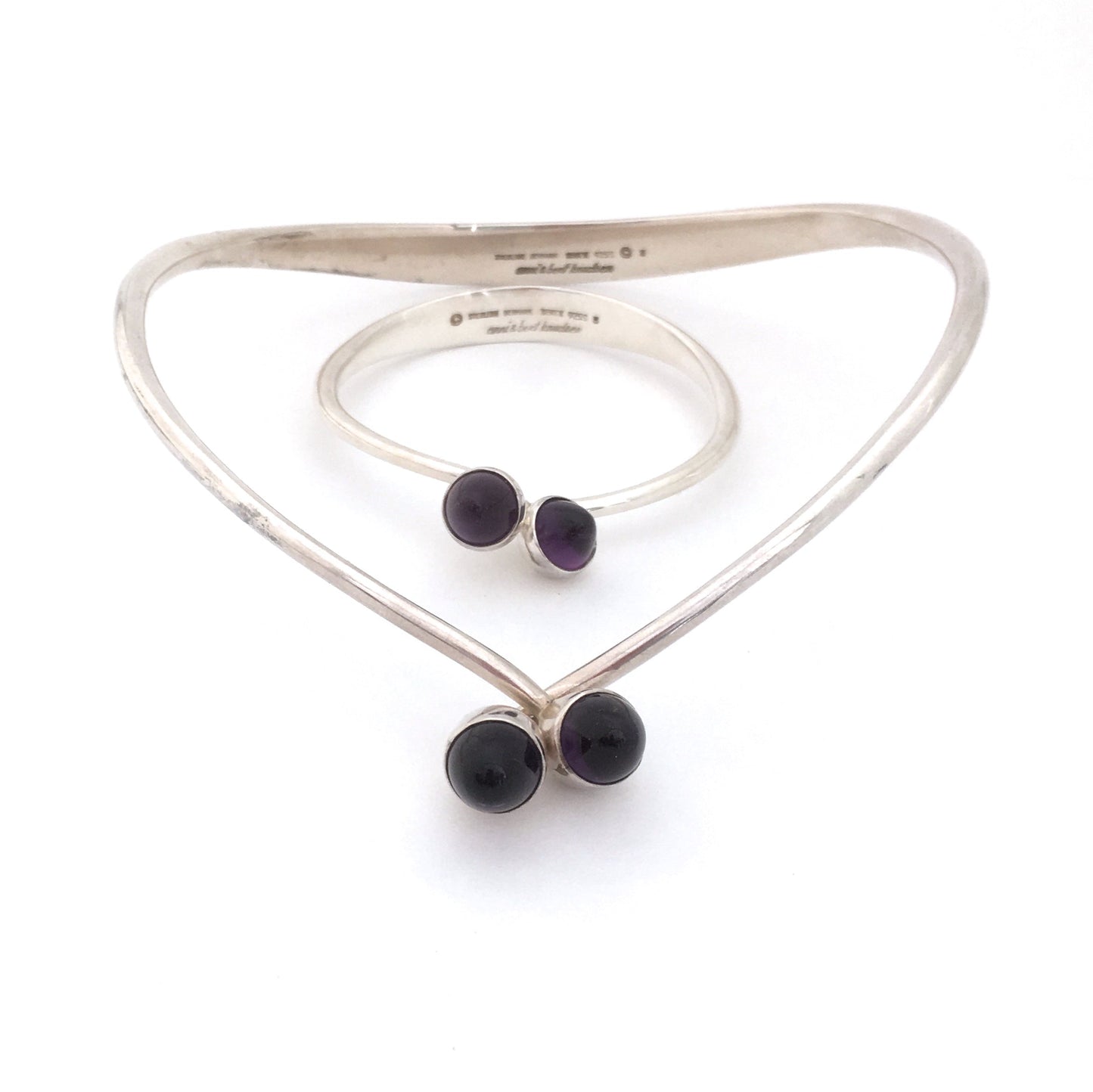 Bent Knudsen heavy silver neck ring ~ amethyst cabochons